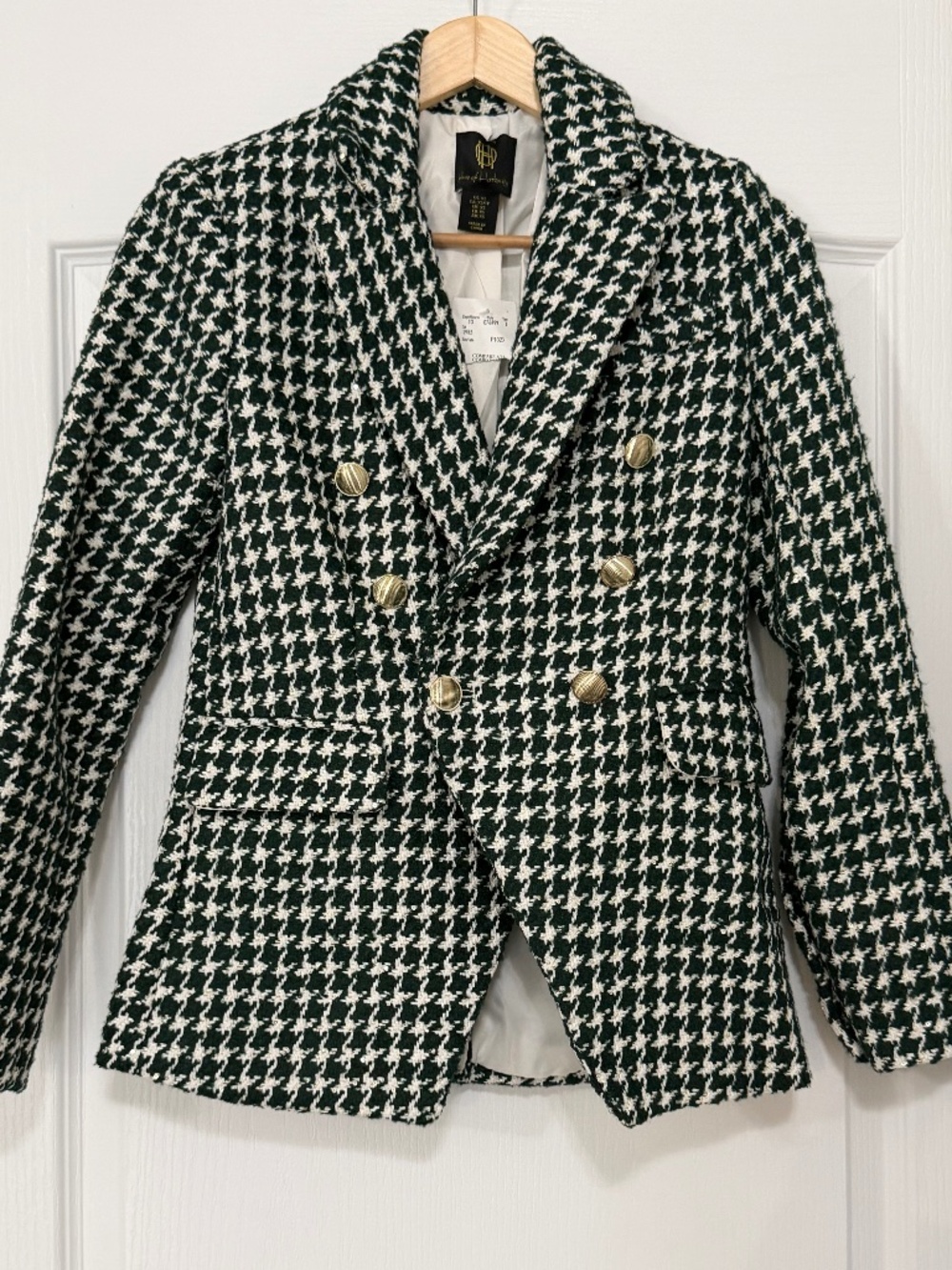 NWT House of Harlow 1960 XS Green Sequin Houndstooth Blazer Jacket